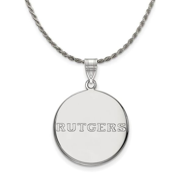 Sterling Silver Rutgers Large Disc Pendant Necklace - 20 Inch